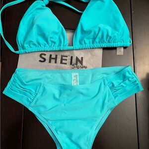 SHEIN Bright Turquoise Triangle Bikini Set
